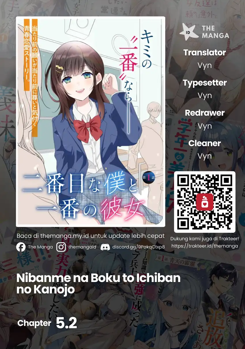 Baca Nibanme na Boku to Ichiban no Kanojo - Chapter 05.2 halaman 1