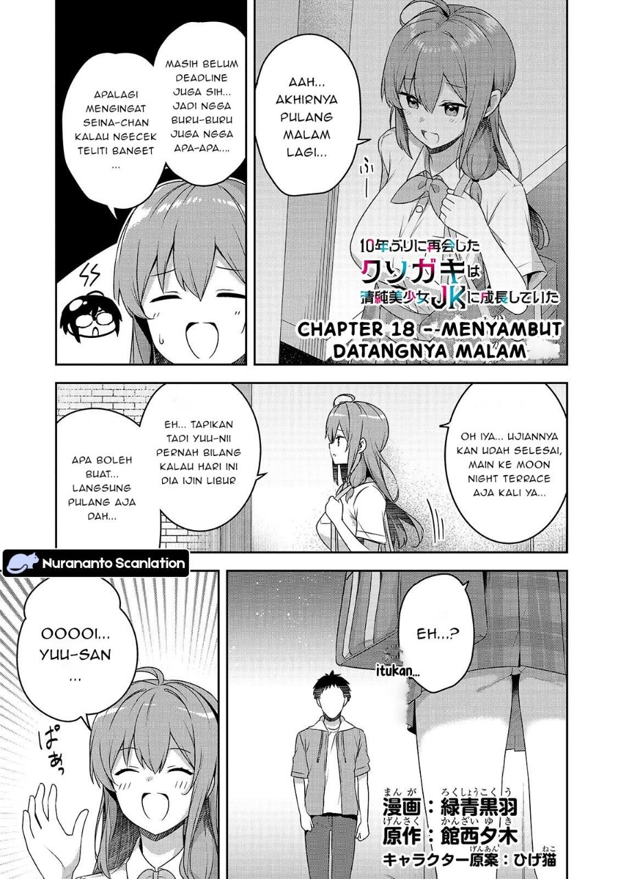Baca 10-Nen Buri ni Saikai shita Kusogaki wa Seijun Bishoujo JK ni Seichou shiteita - Chapter 18.1 halaman 1