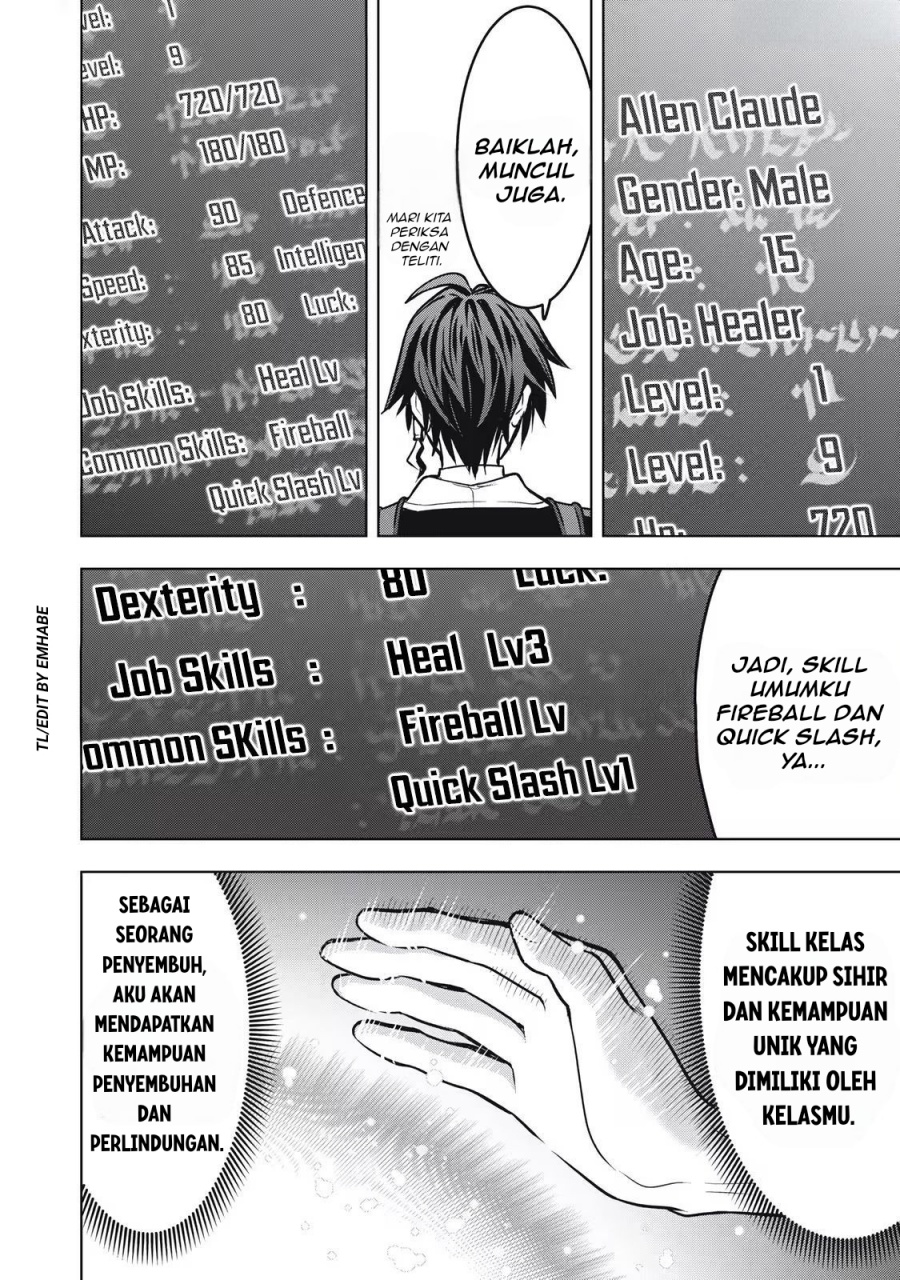 Baca Academy Saikyou no Mob Healer: Shinigee Sekai no Mob ni Tensei Shita Ore wa, Hazure Job [Healer] to Gensaku Chishiki de Musou Suru - Chapter 1.2 halaman 6