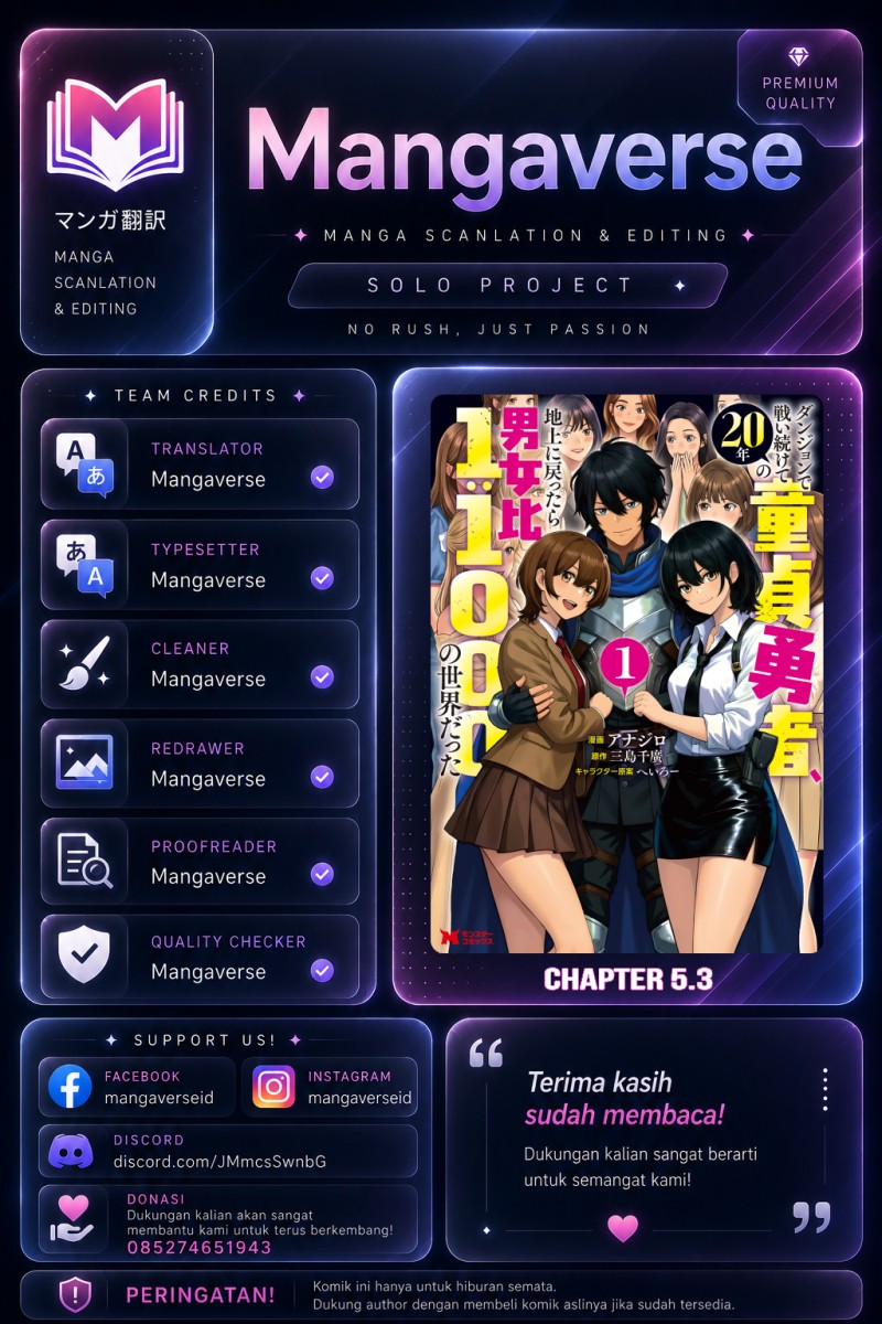 Baca Dungeon de Tatakai Tsudzukette 20-nen no Doutei Yuusha, Chijou ni Modottara Danjouhi 1:1000 no Sekai Datta - Chapter 5.3 halaman 1