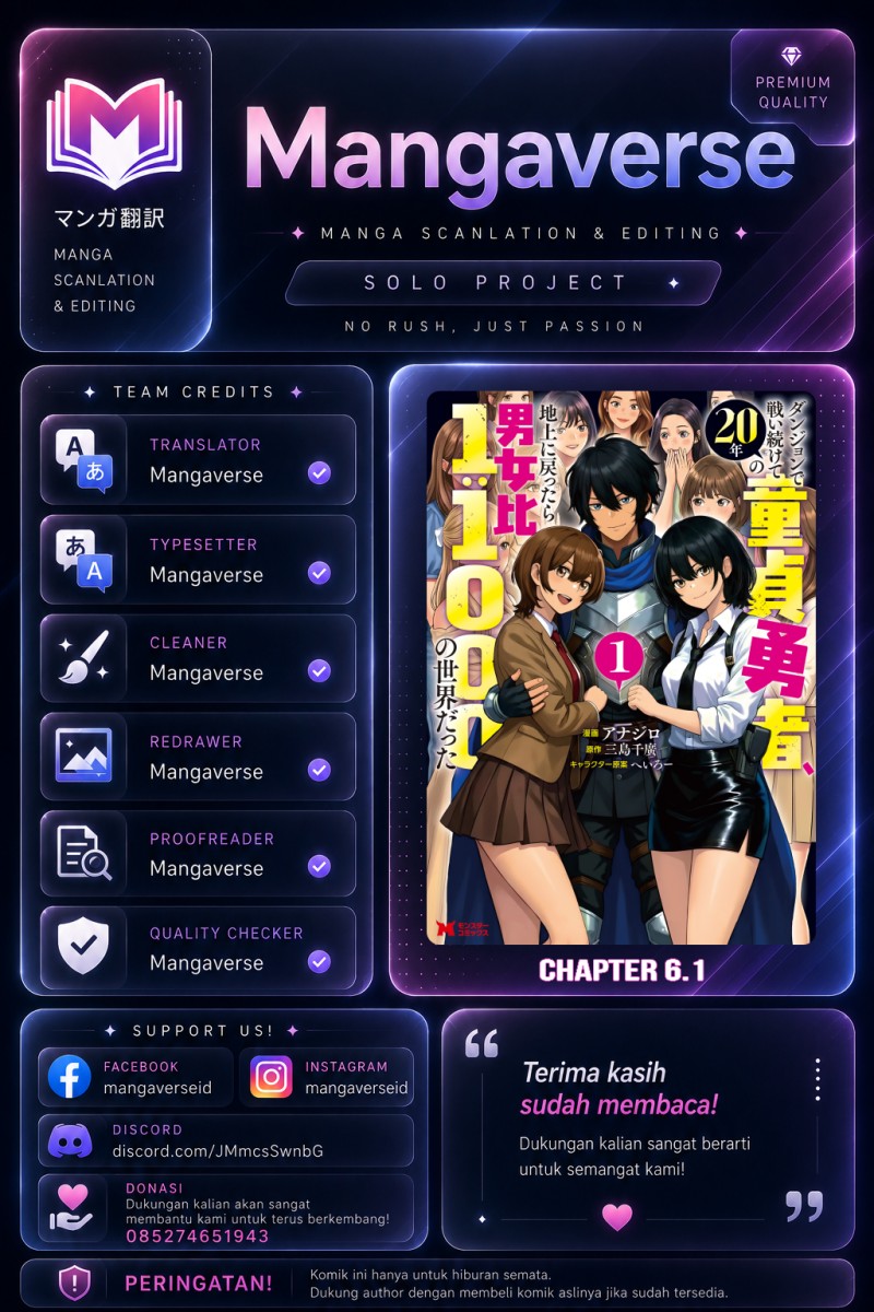 Baca Dungeon de Tatakai Tsudzukette 20-nen no Doutei Yuusha, Chijou ni Modottara Danjouhi 1:1000 no Sekai Datta - Chapter 6.1 halaman 1