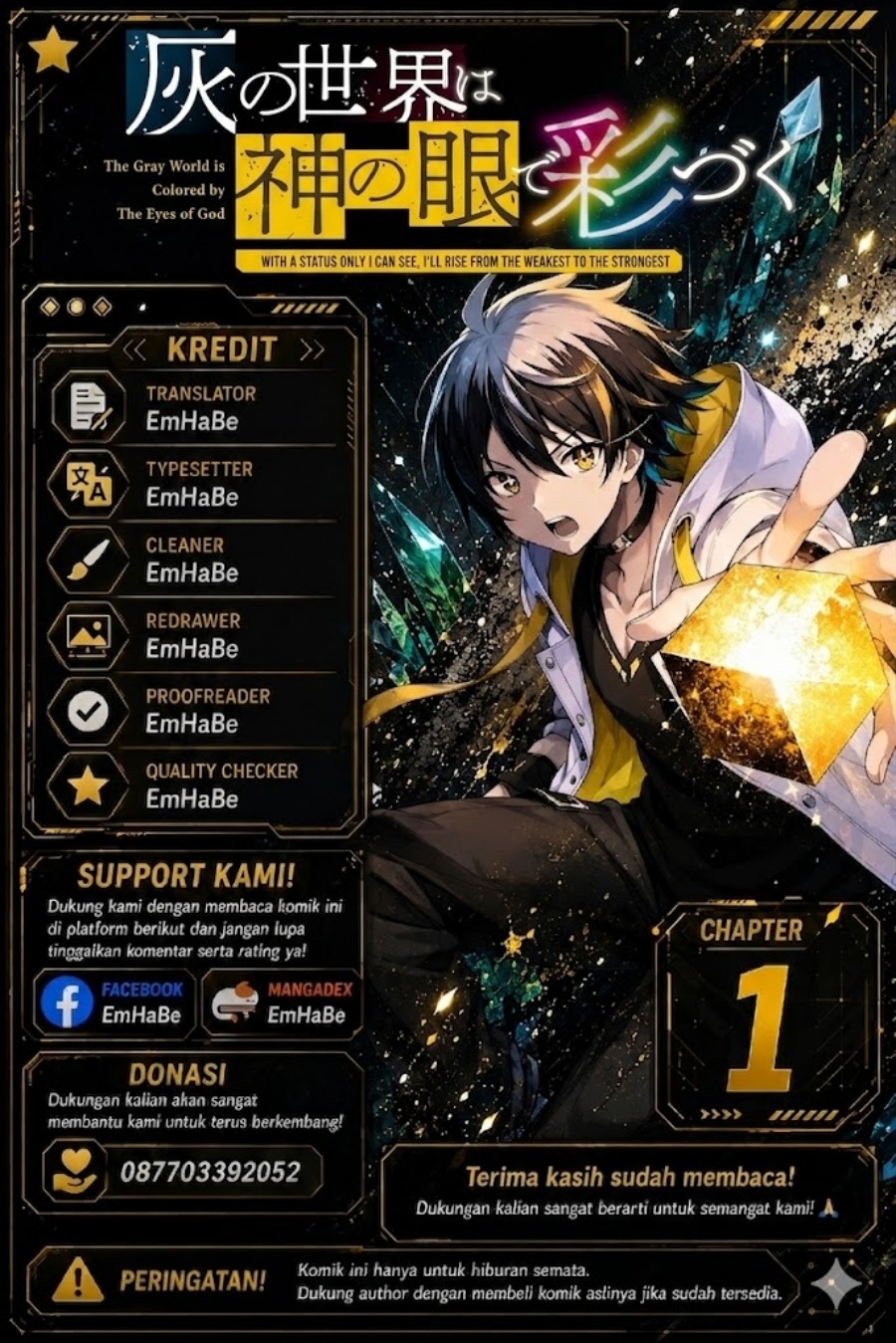 Baca Hai no Sekai wa Kami-no-me de Irodoku: Ore dake Mieru Status de, Saijaku kara Saikyou e Kageagaru - Chapter 1 halaman 1