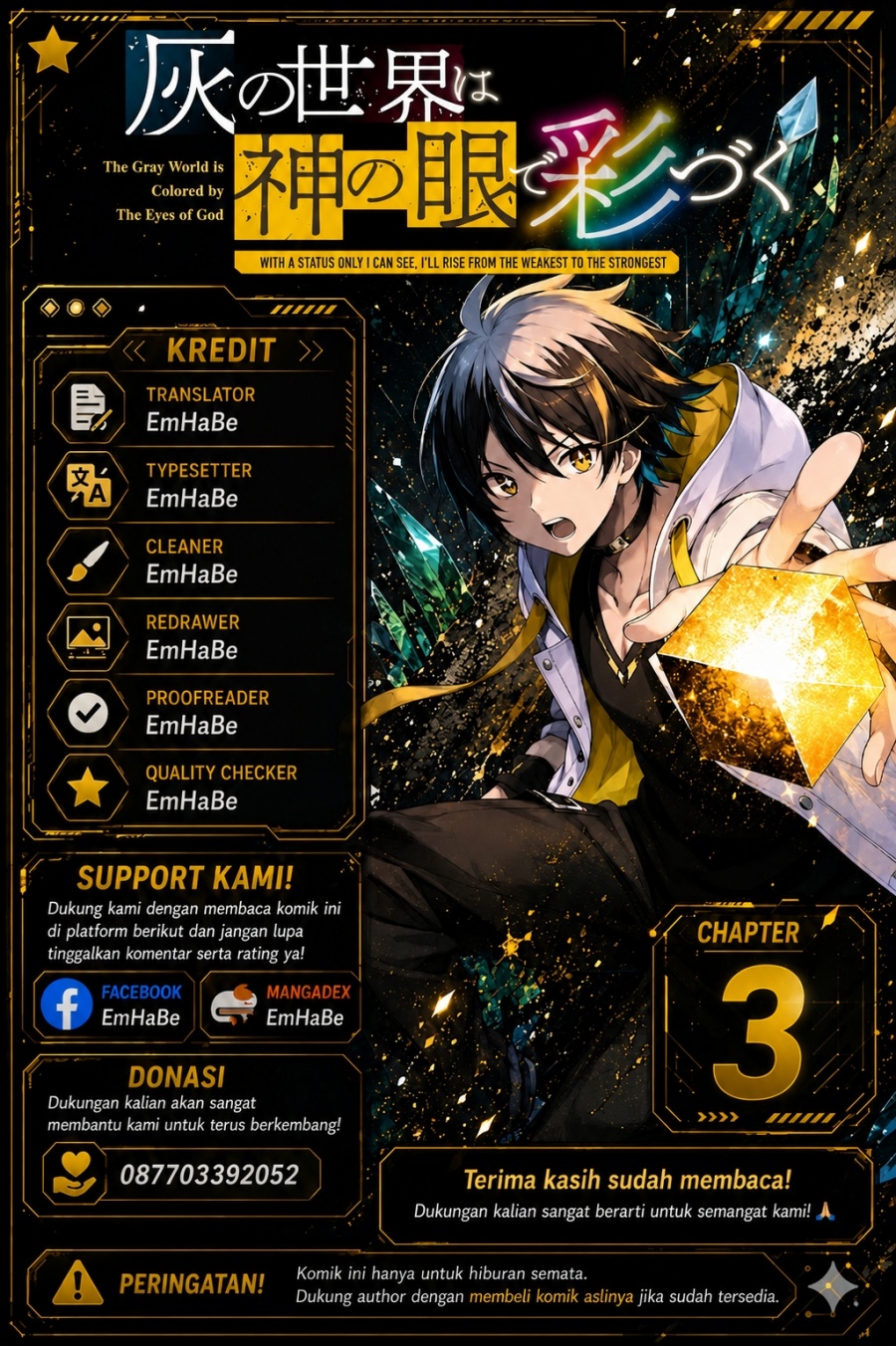Baca Hai no Sekai wa Kami-no-me de Irodoku: Ore dake Mieru Status de, Saijaku kara Saikyou e Kageagaru - Chapter 3 halaman 1