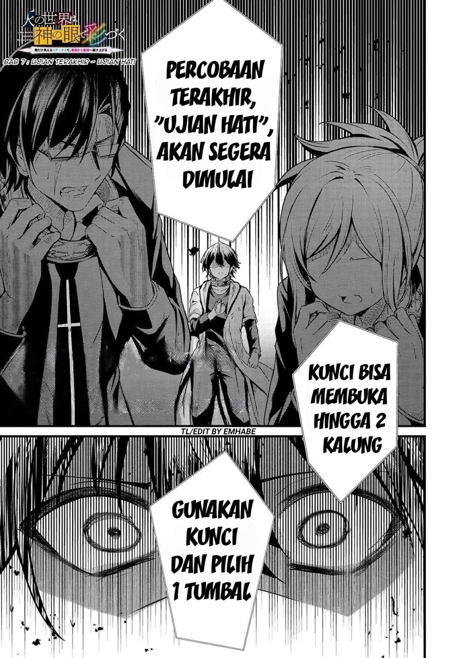 Baca Hai no Sekai wa Kami-no-me de Irodoku: Ore dake Mieru Status de, Saijaku kara Saikyou e Kageagaru - Chapter 7 halaman 2