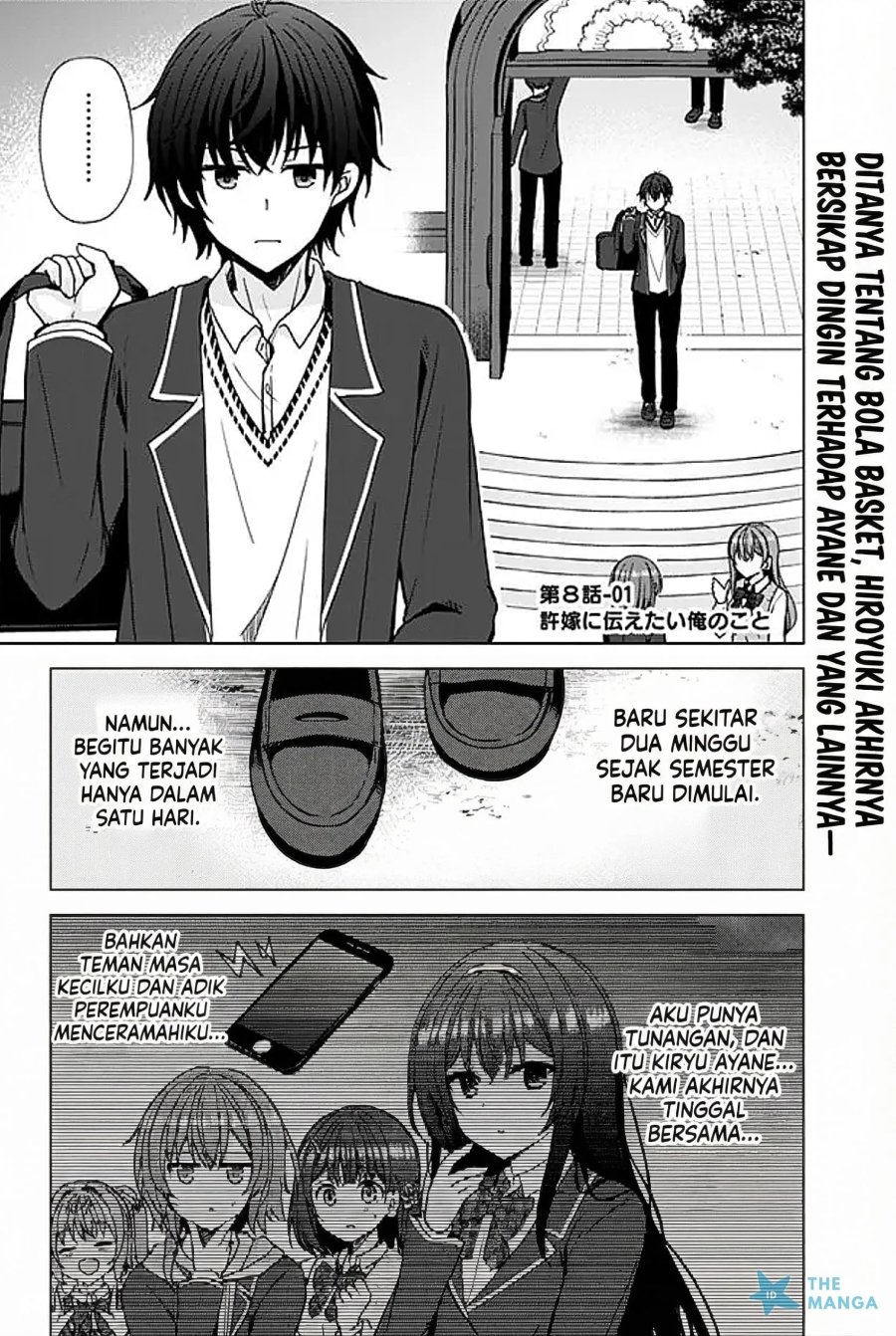 Baca Iinazuke ga Dekita to Omottara, Sono Iinazuke ga Gakkou de Yuumei na “Akuyaku Reijou” Dattan dakedo, Dou Sureba Ii? - Chapter 8 halaman 1