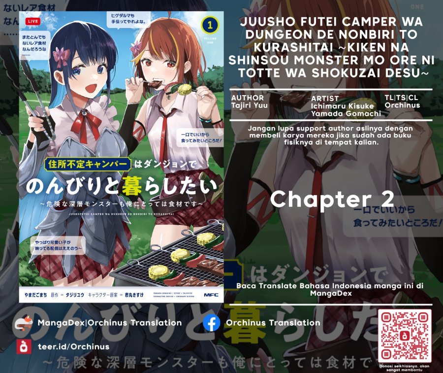 Baca Juusho Futei Camper wa Dungeon de Nonbiri to Kurashitai ~Kiken na Shinsou Monster mo Ore ni Totte wa Shokuzai desu~ - Chapter 2 halaman 1