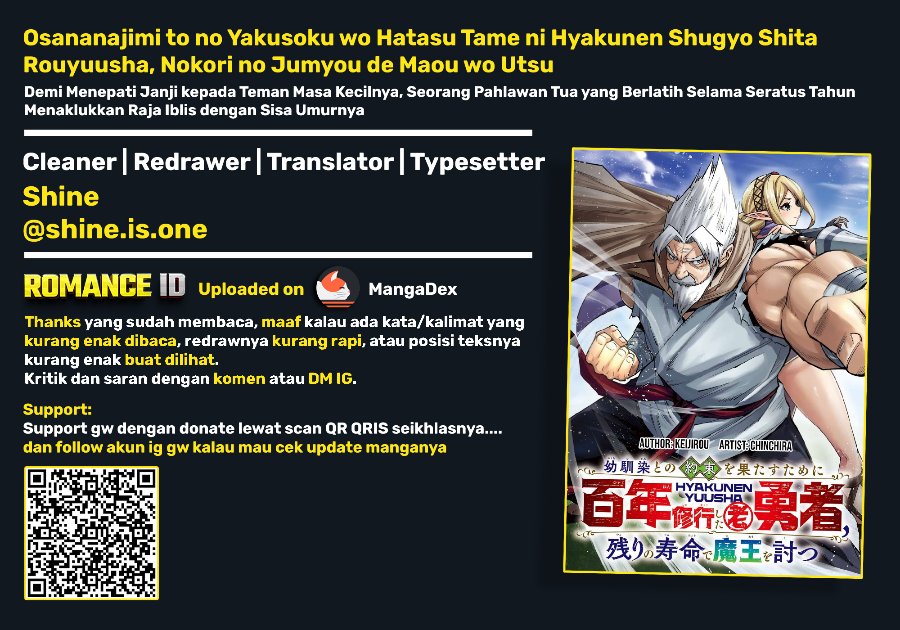 Baca Osananajimi to no Yakusoku wo Hatasu Tame ni Hyakunen Shugyo Shita Rouyuusha, Nokori no Jumyou de Maou wo Utsu Chapter 3 Bahasa Indonesia page 108