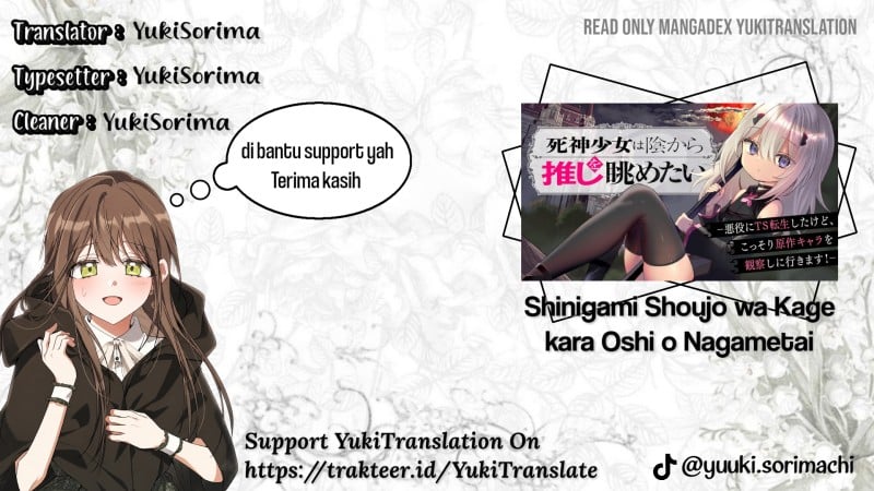 Baca Shinigami Shoujo wa Kage kara Oshi o Nagametai: Akuyaku ni TS Tensei Shita kedo, Kossori Gensaku Chara o Kansatsu Shi ni Ikimasu! - Chapter 1 halaman 1