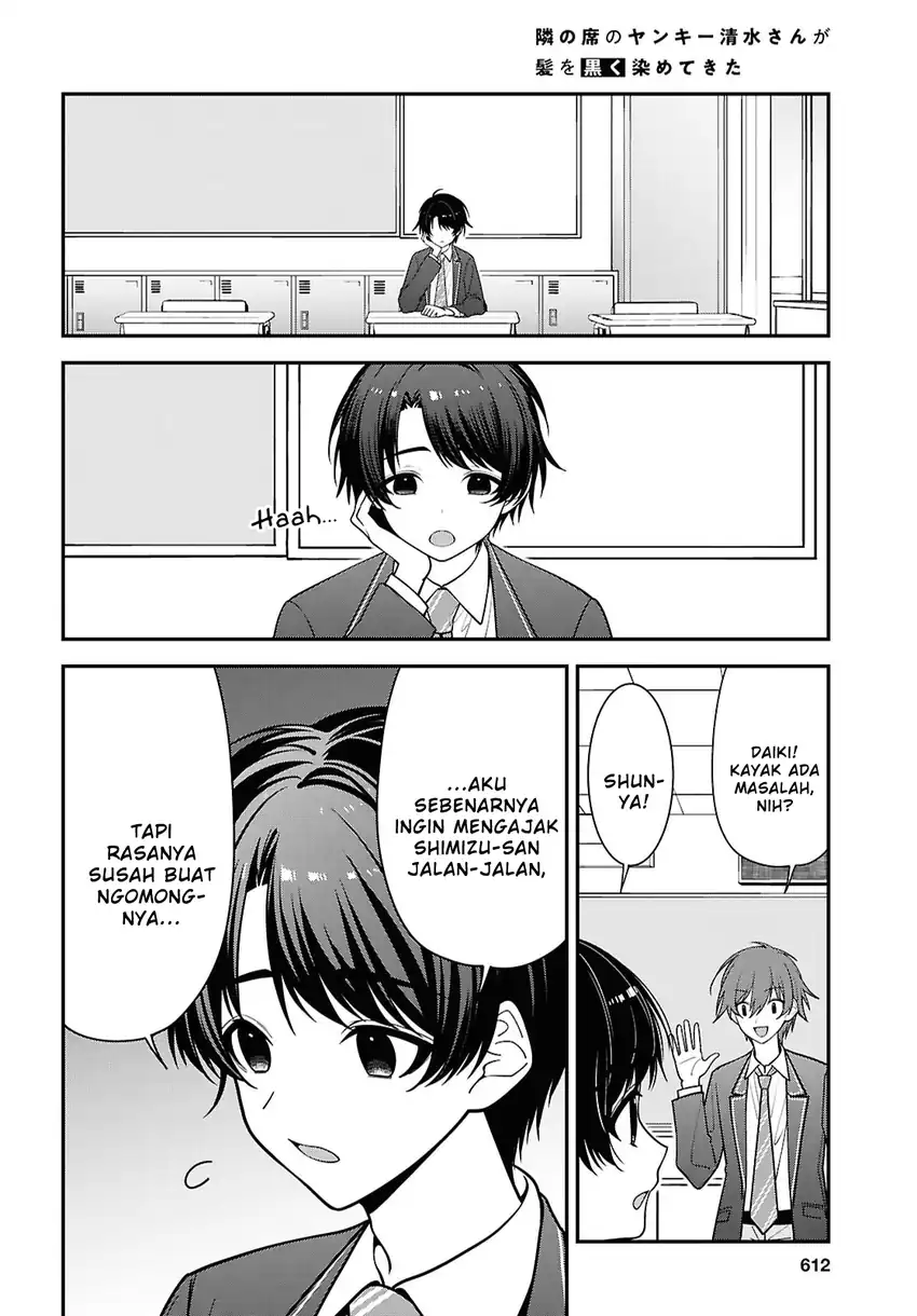 Baca Tonari no Seki no Yankee Shimizu-san ga Kami o Kuroku Sometekita - Chapter 19 halaman 4